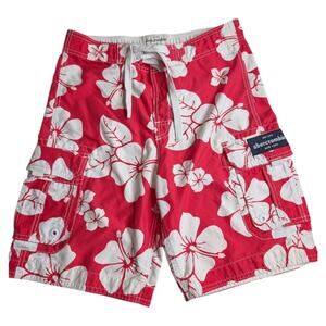 Boys Abercrombie & Fitch Swim Trunks  Board Shorts Y2K Red Retro Tropical XL